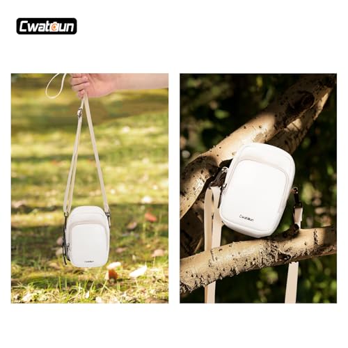 Cwatcun Mini PU Leather Sling Bag, Crossbody/Waist Case for Digital Cameras - color: White