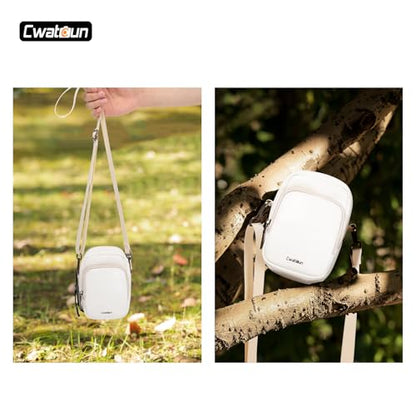 Cwatcun Mini PU Leather Sling Bag, Crossbody/Waist Case for Digital Cameras - color: White