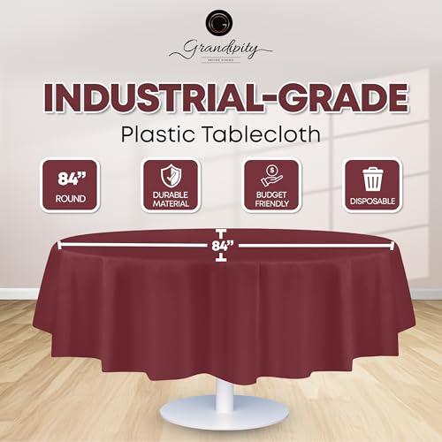 Grandipity Plastic Table Cloth Disposable 12 Pack 84" Round Burgundy - color: Burgundy, size: 84in. Round