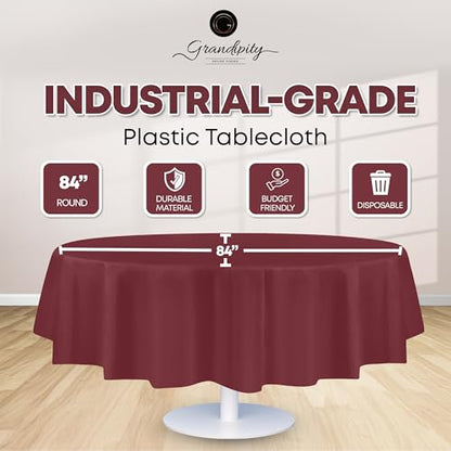 Grandipity Plastic Table Cloth Disposable 12 Pack 84" Round Burgundy - color: Burgundy, size: 84in. Round