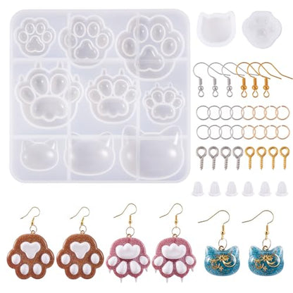 Elecrelive Paw Print Cat Head Silicone Molds Cat Claw Earrings Making Kit - color: Clear-Cat Paw Cat Head