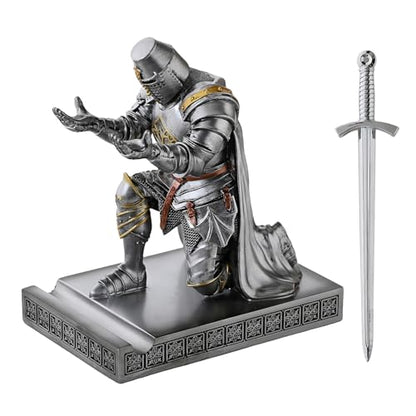 Medieval Templar Vanguard Officer Knight Pen Holder Desk Organizers Silver - color: Silver