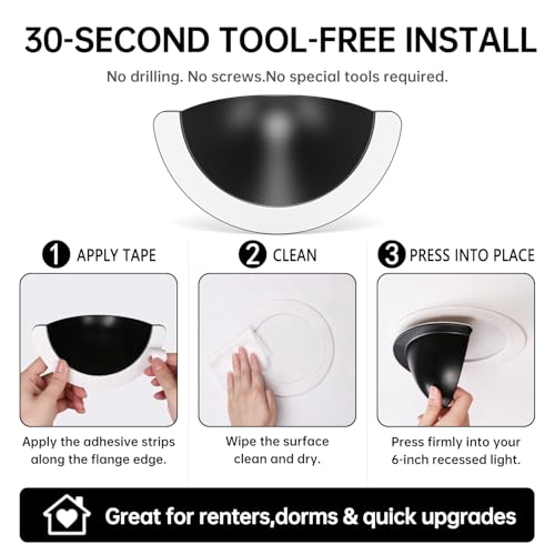 1 Pack 6 Inch Anti-Glare Can Light Cover, Black Half Shade - color: Black, size: 6 Inch
