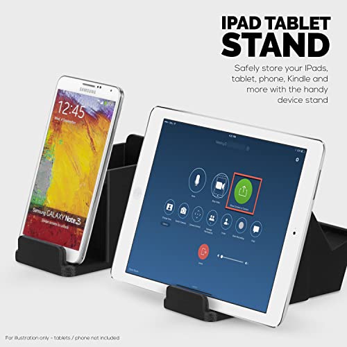 Desk Organizer with Game Controller Holder, Tablet Stand for iPads/iPhones, TV Remote & Pen Storage, Reduce Desktop Clutter, Have All Your Side Table Items in One Space (Black) - color: Controller & Tablet Black