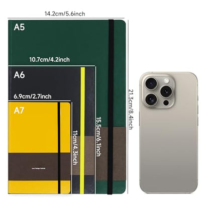 A5 Leather Hardcover Notebook - 192 Pages Thick 100GSM Paper, Dotted/Grid/Blank, with Elastic Band & Inner Pocket for Writing, Sketching, Journaling (Black)