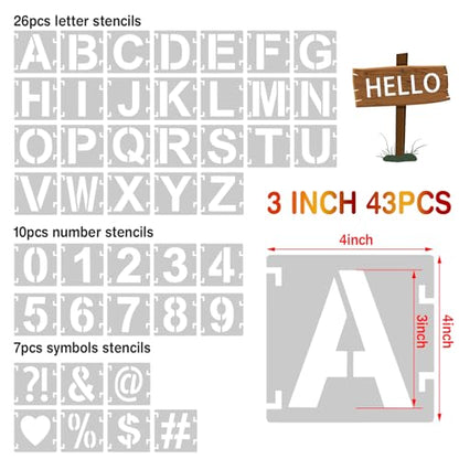 3 Inch Letter Stencils,43Pcs Reusable Letter Stencils for Painting - size: 3 inch