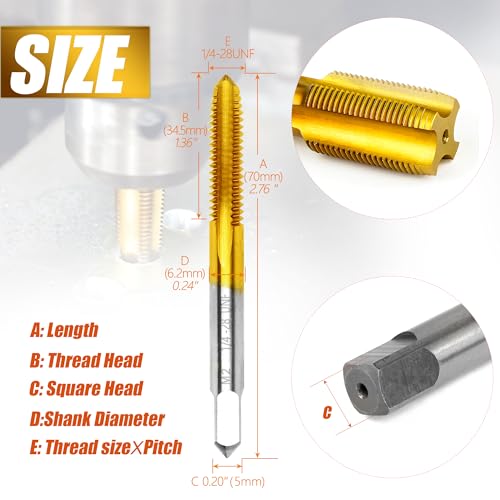 2Pcs 1/4"-28 UNF Thread Tap for Metal,1/4"-28 M2 HSS Thread Milling Tap - size: 1/4"-28UNF - 2Pcs