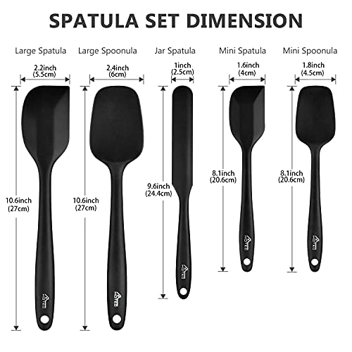 HOTEC Silicone Rubber Spatula Set, BPA-Free, Black, Set of 5 - color: Black