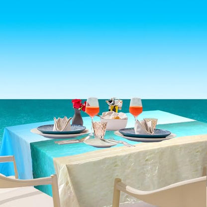 Oudain 54 Inch x 100 ft Summer Ocean Beach Tablecloth Roll Cutter Box - style: Ocean