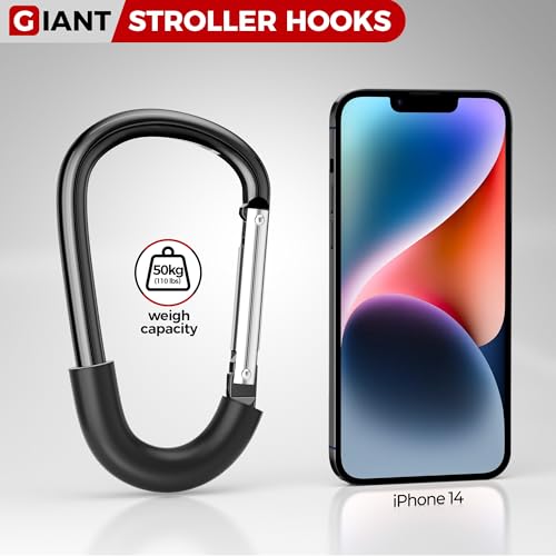 SURDOCA Stroller Hooks for Bags, Large Aluminum Clips, Universal Pram Use - color: Black, size: 1pc