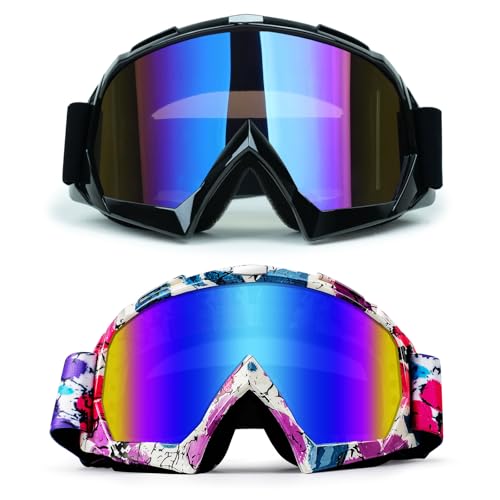 Dirt Bike Goggles for Adult Motorcycle Motocross ATV Off-Road Goggles - color: Pink Flower Frame+black Frame (Color Lens)
