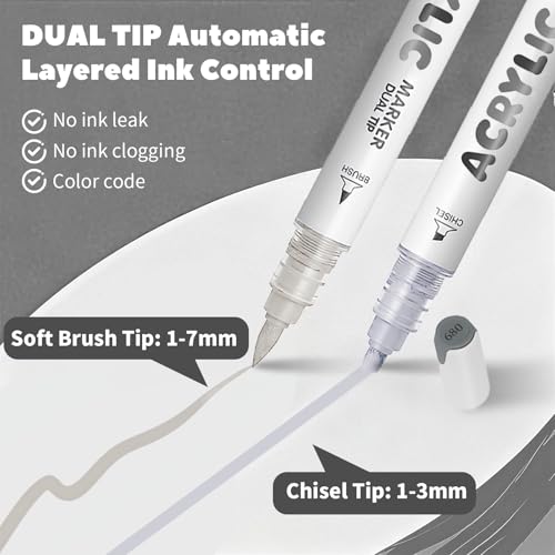 White Gray Acrylic Paint Pens, Water Based 12 Colors Dual Tip - color: White Gray Series