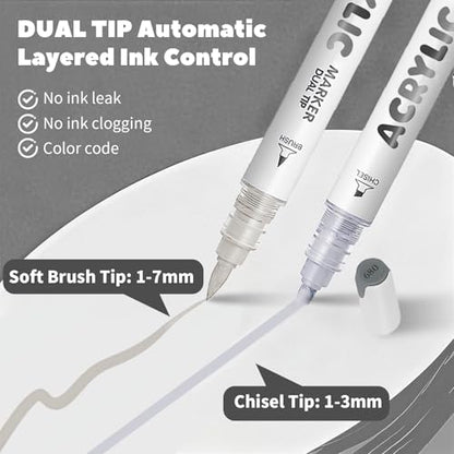 White Gray Acrylic Paint Pens, Water Based 12 Colors Dual Tip - color: White Gray Series