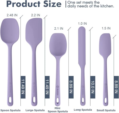 ChefAide 5 Pieces Silicone Spatulas Set, Heat Resistant Rubber Spatula - color: Light Purple, size: 5 pieces