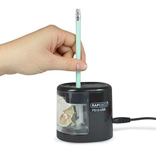 Rapesco 1449 PS12-USB Electric Pencil Sharpener, Dual Hole, Black - color: Black