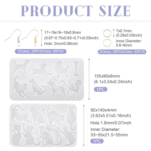 Elecrelive 2Pcs Animal Epoxy Resin Mold Cat Earring Pendant Silicone Molds - color: Clear-Cat