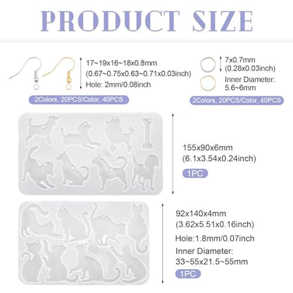 Elecrelive 2Pcs Animal Epoxy Resin Mold Cat Earring Pendant Silicone Molds - color: Clear-Cat