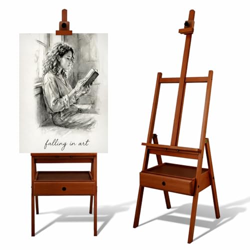 Falling in Art H-Frame Studio Easel with Storage Drawer, Walnut - style: Walnut