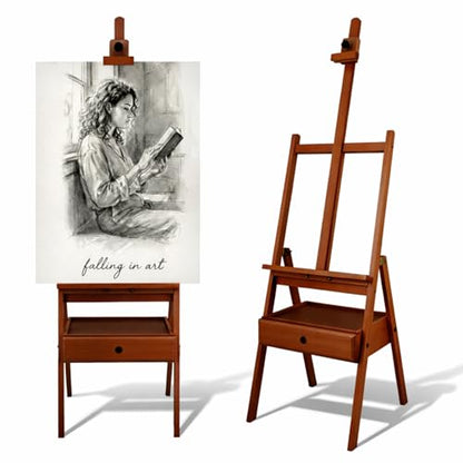 Falling in Art H-Frame Studio Easel with Storage Drawer, Walnut - style: Walnut