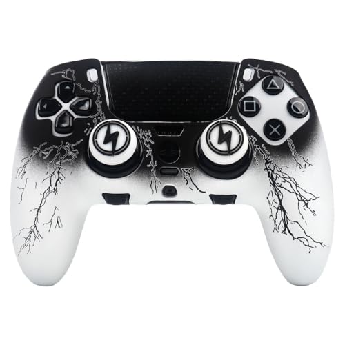RALAN Lighting Silicone Controller Skins with 2 Thumb Gripsr Compatible with PS5 Dualsense Edge Controller Play Station 5 Accessories, Sweat-Proof Anti-Slip Cover Skin Protecto - color: Lighting Black White