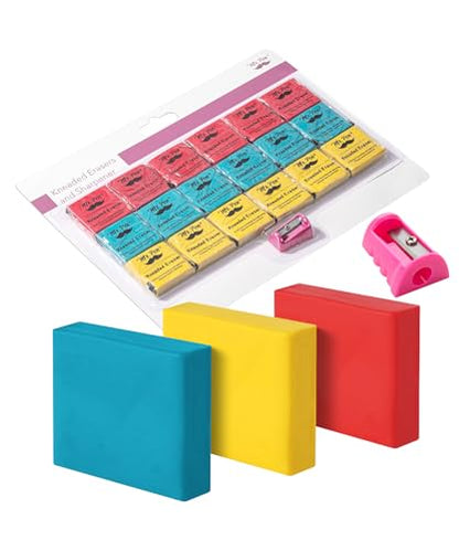 Mr. Pen- Kneaded Eraser Set, 18 Pack - color: Red, Yellow, Blue With Sharpener, size: 18 Pack