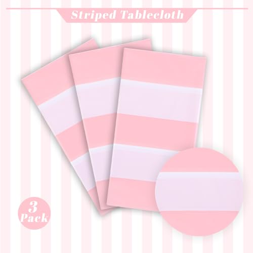 Kesfey Pink Striped Tablecloth Picnic Vertical Stripe Table Cover 3 Packs - color: Pink Vertical Striped