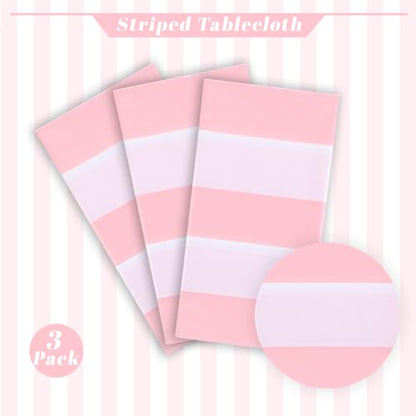 Kesfey Pink Striped Tablecloth Picnic Vertical Stripe Table Cover 3 Packs - color: Pink Vertical Striped