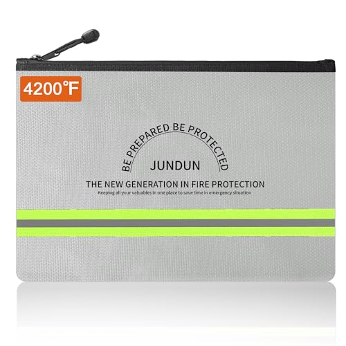 JUNDUN Fireproof Money Bag, 10.6"x6.7" Waterproof and Fireproof - color: Silver, size: Small