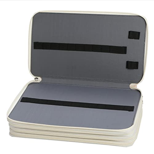 300 Slots Canvas Pencil Case 4-Layer Zipped Holder w/Handle - color: White, size: 300