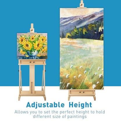 Beechwood H-Frame Artist Studio Easel with Storage Drawer, Natural - style: H Frame Easel Natural