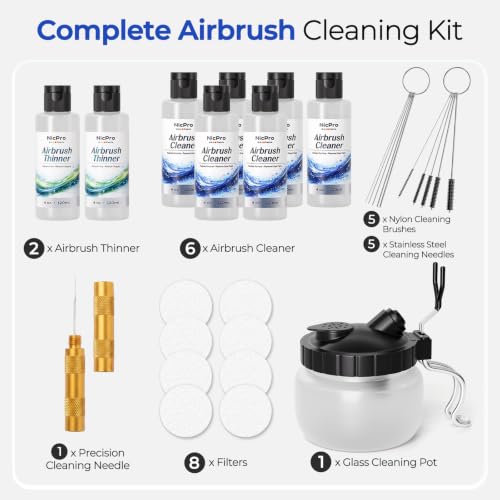 Nicpro Airbrush Cleaning Kit, Pot with 6 x 4oz Cleaner & 2 x 4oz Thinner