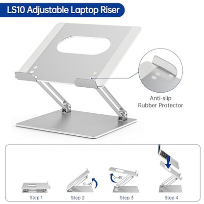BESIGN LS10 Laptop Stand for Desk, Ergonomic Adjustable Notebook Tablet Stand, Foldable Laptop Riser, Portable Desktop Book Stands, Computer Holder Compatible with 10-14" Laptops, Silver - color: B-Classic Silver