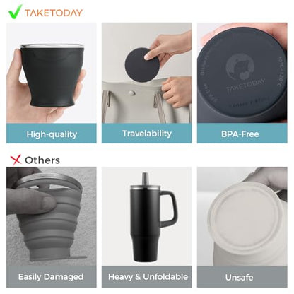 TakeToday Collapsible Cup 8 oz, Foldable with Lid for Travel, Charcoal - color: Charcoal