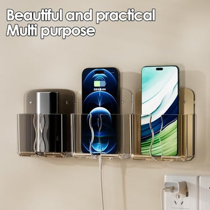 1Pcs Multifunction Organizer Storage Box Home Wall Mounted Punch Free TV Remote Control Mobile Phone Charging Storage Bracket (Transparent) - color: Transparent