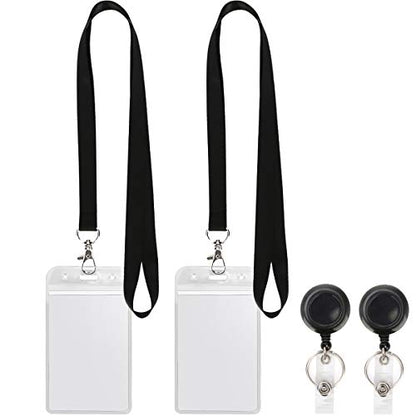 2Pack Black Lanyards,Retractable Badge Reel with Vertical ID Badge Holder - color: Black - 2 Pack