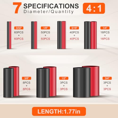 360 Pcs Heat Shrink Tubing Kit, 4:1 Adhesive Lined, Black & Red