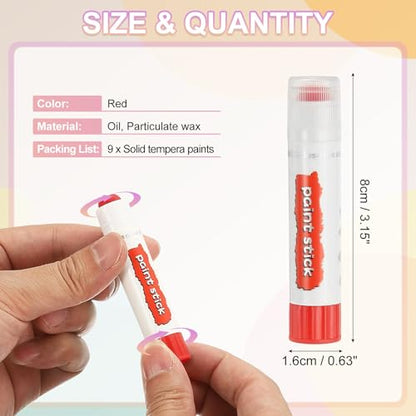 PATIKIL Tempera Paint Sticks, 9 Pcs Solid Tempera Paints Sticks Washable Bulk Markers Pen Quick Drying for Artists Beginners Art Supplies, Red - color: Red