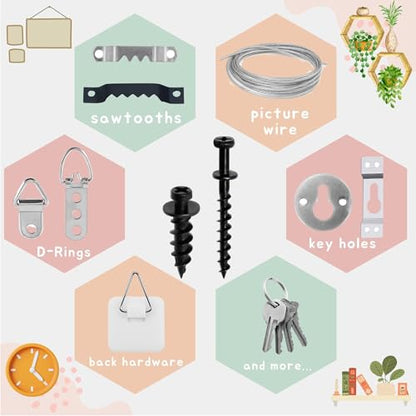 Black Bear Claw Picture Screws in 2 Sizes—Suitable for Drywall & Wood Studs - color: Black Zinc, size: 35 Pack Mix size + D-ring