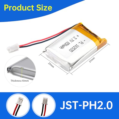 102535 3.7V Lipo Battery 850mAh 102535 Rechargeable Lithium - size: 102535 850mAh