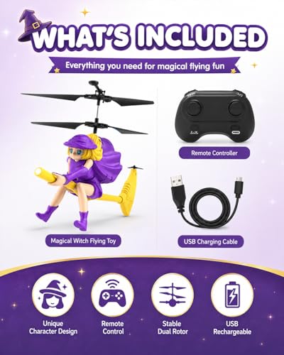Flying Witch Toy for Kids, Halloween Remote Control Flying Toy - color: Purple