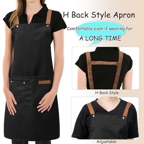 DILLMAN Art Aprons for Men Women H Back Straps Chef Apron with Pockets - color: Black