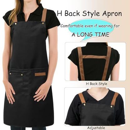 DILLMAN Art Aprons for Men Women H Back Straps Chef Apron with Pockets - color: Black