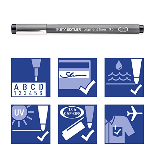 Staedtler Pigment Liner, Fineliner Pen for Drawing, Drafting, Journaling, 0.3mm, Black, Box of 5 Pens, 308 03-9M - style: 0.3mm