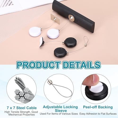 PATIKIL Retractable Remote Control Cable Tether (3ft /0.9M, Black)(1 Set) Round Remote Control Security Lanyard Lock Adjustable Locking Leash with Rope Locks, Suit for - TVs/Tablets - color: Black