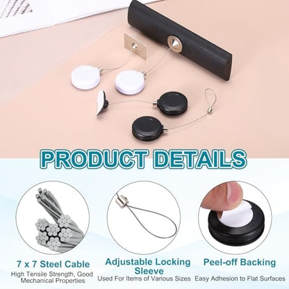 PATIKIL Retractable Remote Control Cable Tether (3ft /0.9M, Black)(1 Set) Round Remote Control Security Lanyard Lock Adjustable Locking Leash with Rope Locks, Suit for - TVs/Tablets - color: Black
