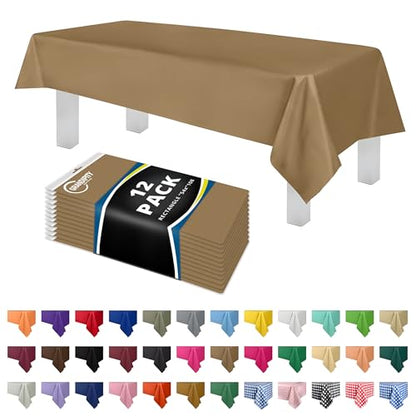 Grandipity Plastic Table Cloth Disposable 12 Pack 54” x 108” Rectangle - color: Gold, size: 54in. x 108in. Rectangle