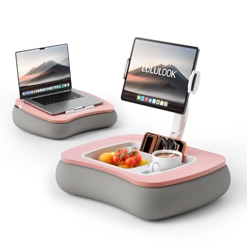 LULULOOK 2-in-1 Lap Desk & Kindle Pillow Stand with Beanbag - color: Pink