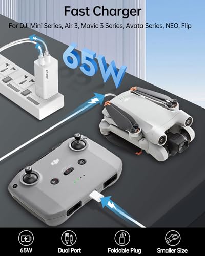 LKTOP Mini 5 Pro/4 Pro/3 Pro/3 Battery Charging Hub Kit, Replacement DJI Mini 5/4/3 Series, SKYROVER X1 Drone Fast Hub with 65W Portable Charger, with Storage LED Alarm Mode (Charge 1 Battery: 47min) - style: Hub + 65W Charger
