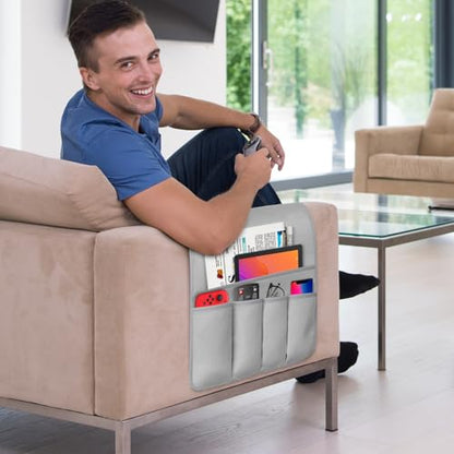Remote Control Holder for Armchair Caddy, Remote Holder with 5 Pockets - color: LightGray, size: 35"x12.4"