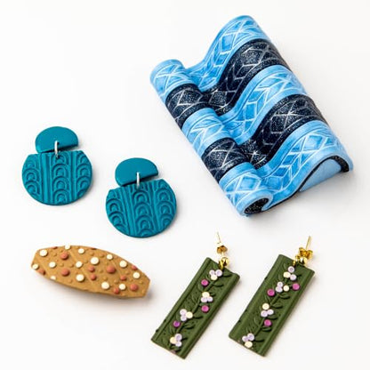 Sculpey Tools: Texture Wheel Set - 4 Designs: Rope-Vine-Feather Stitch-Pearl, Tool Rolls Patterns Into Clay, Ergonomic Handle, DIY Crafts Supplies